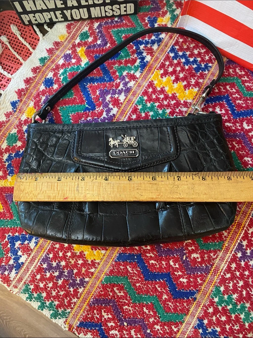COACH Crocodile Embossed Leather Wristlet/ Handbag